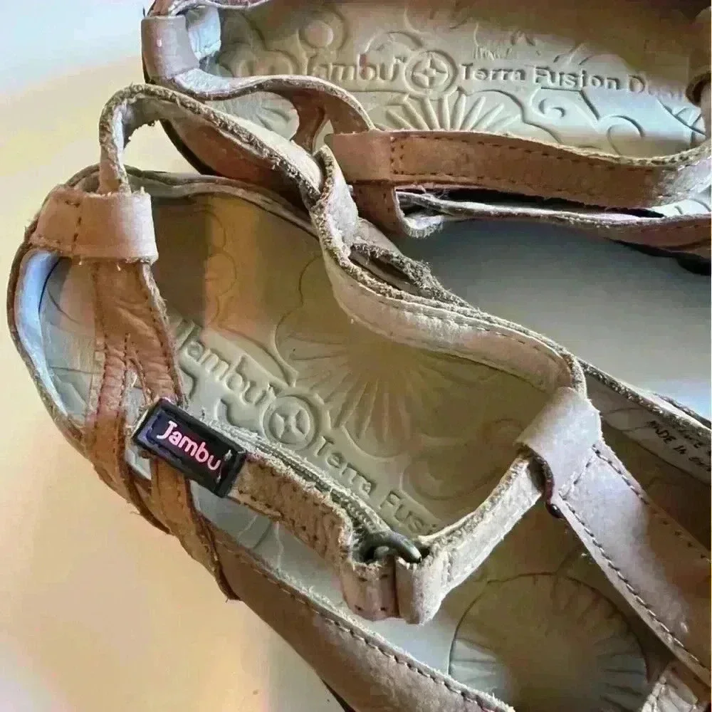 Jambu Terra Fusion Design Dune Sandals. Taupe Size 8. GUC see photos for wear - Picture 2 of 7